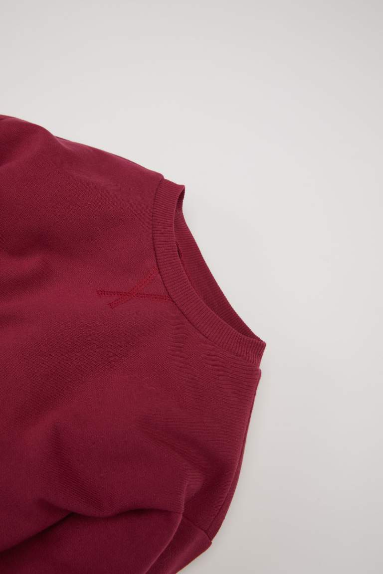 Kız Bebek 2'li Takım Basic Düz Bisiklet Yaka Sweatshirt Geniş Bol Paça Alt