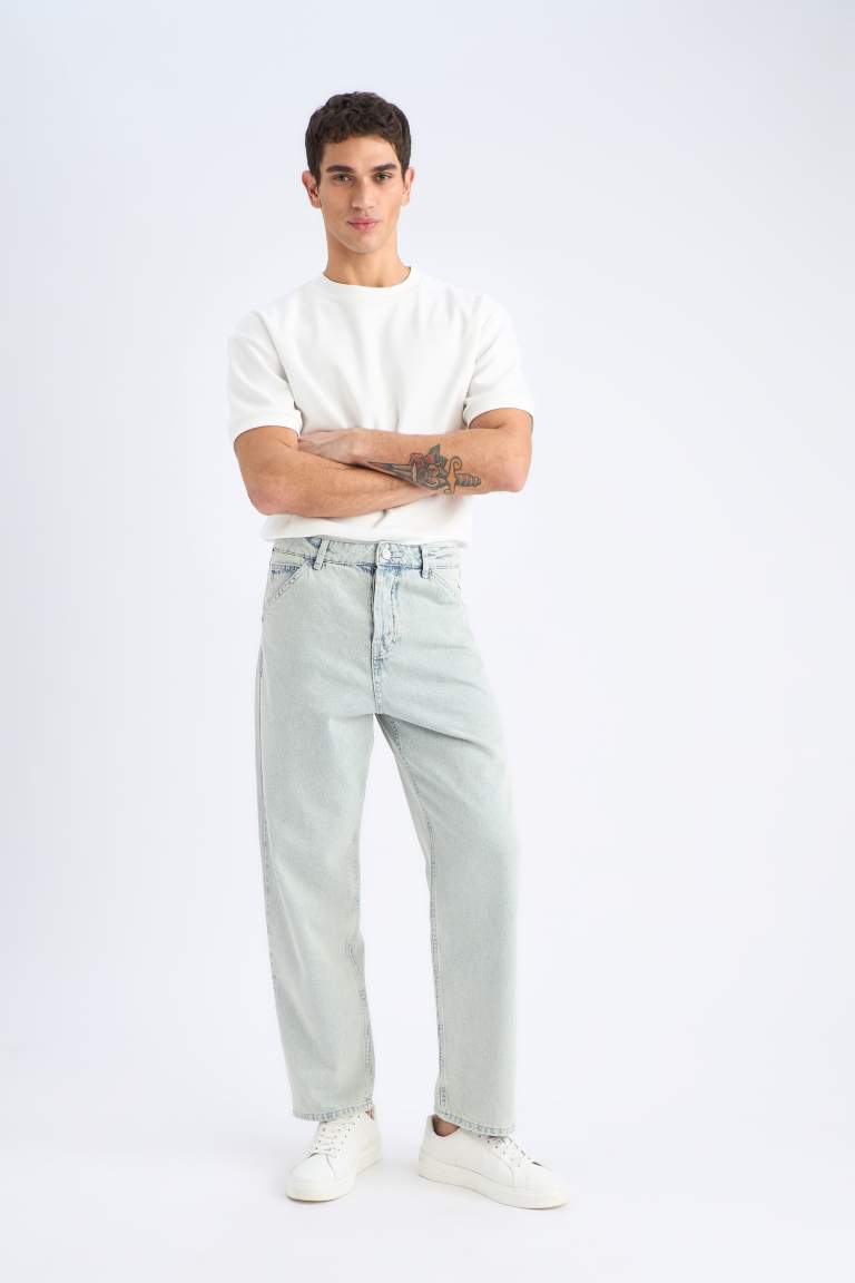 Baggy Fit Regular Hem Cotton Trousers