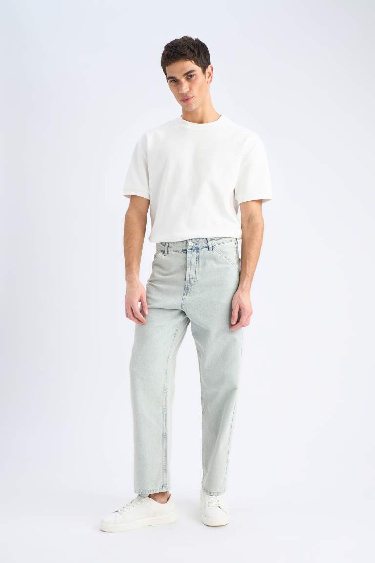 Baggy Fit Regular Hem Cotton Trousers