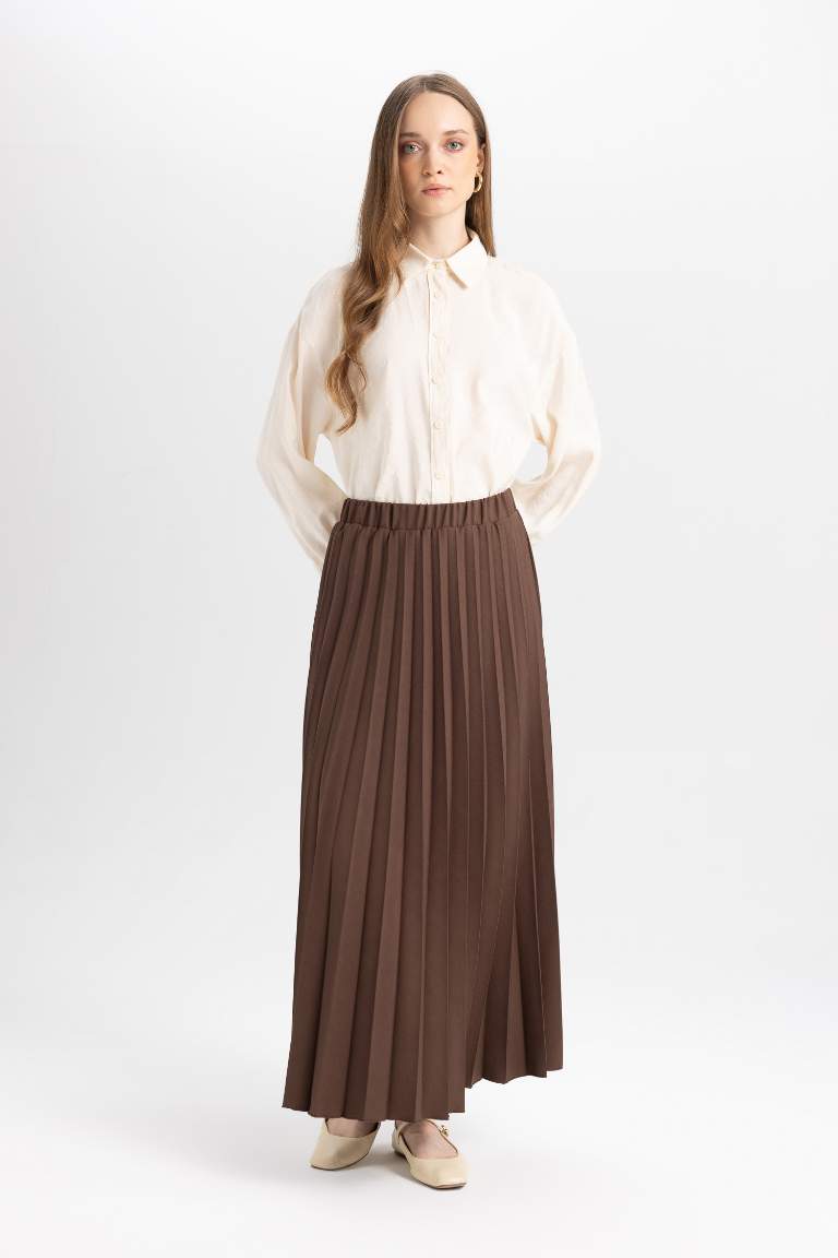 Pleated Flexible Waist Maxi Basic Skirt