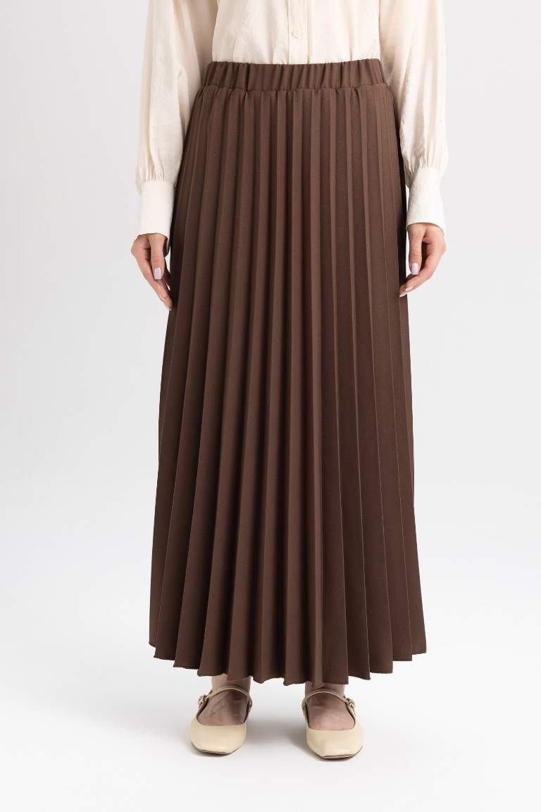 Pleated Flexible Waist Maxi Basic Skirt