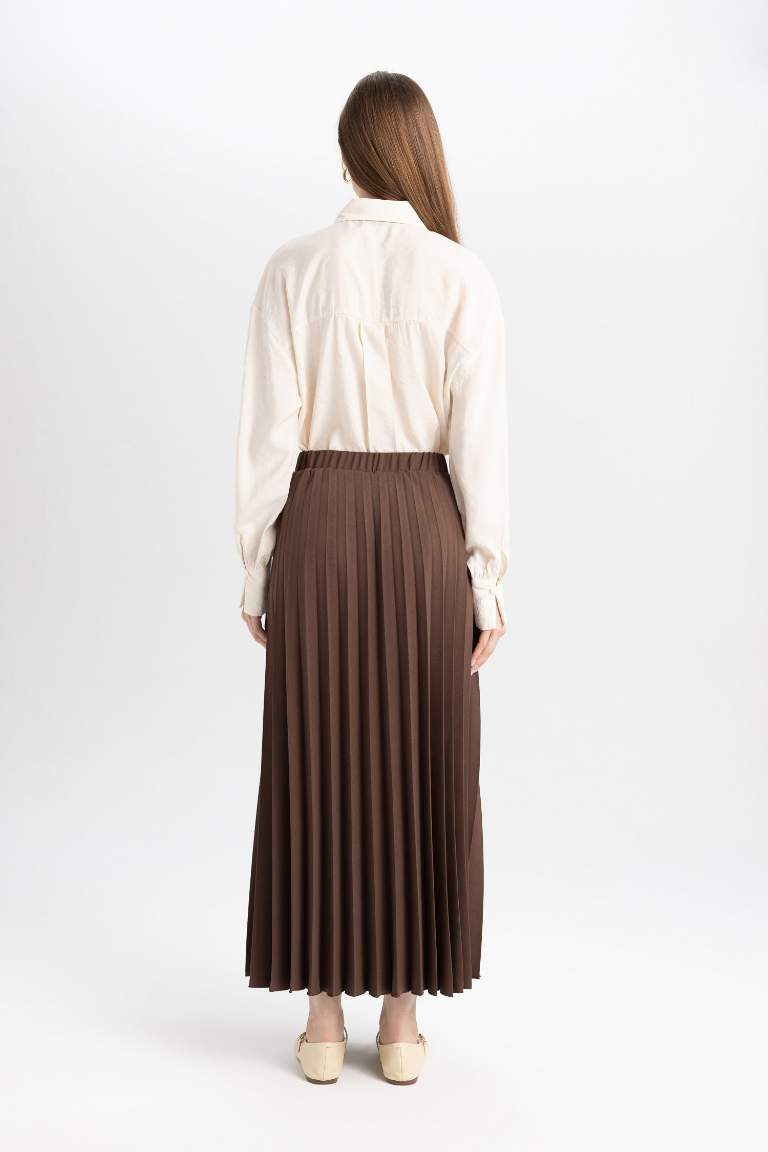 Pleated Flexible Waist Maxi Basic Skirt