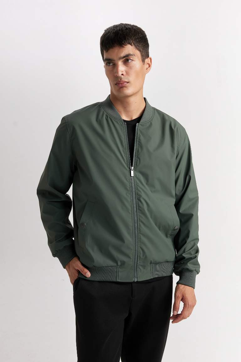 Slim Fit College Collar Zippered Light Bomber Jacket