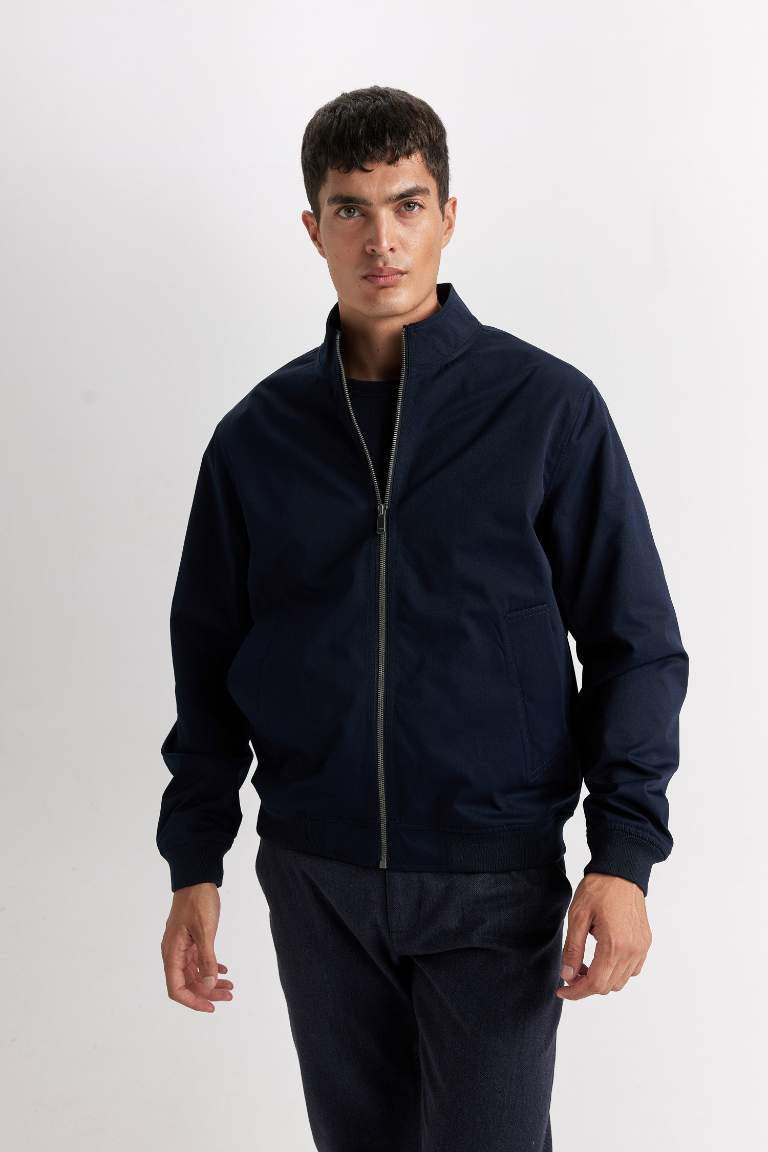 Slim Fit Stand Collar Zippered Jacket