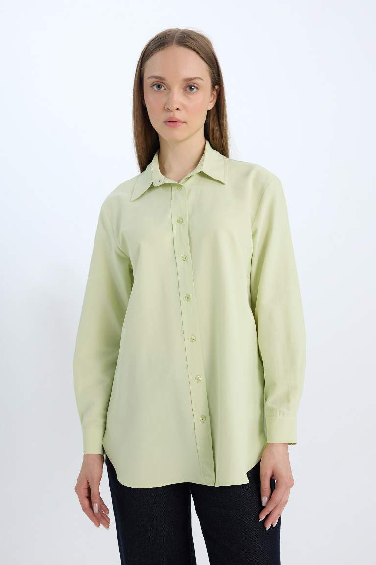 Relax Fit Basic Poplin Long Sleeve Shirt Tunic