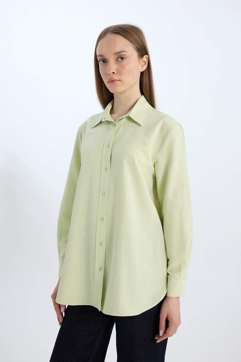 Relax Fit Basic Poplin Long Sleeve Shirt Tunic