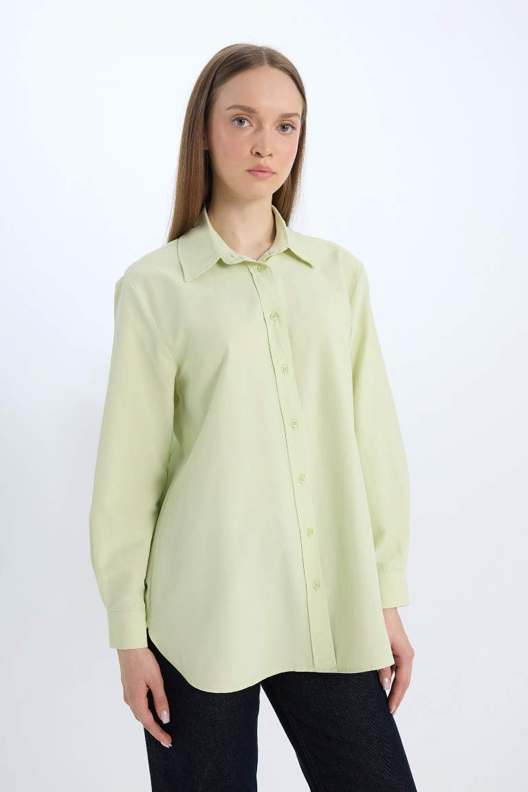 Relax Fit Basic Poplin Long Sleeve Shirt Tunic