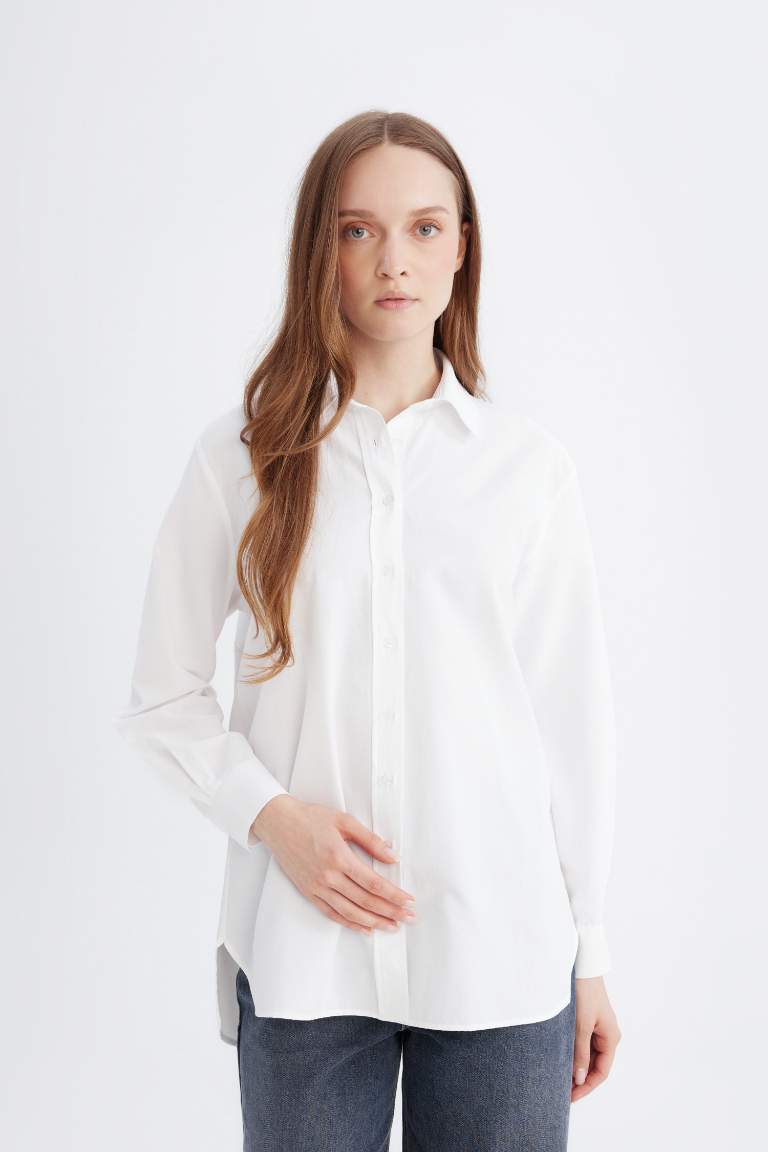 Chemise blanche en popeline à manches longues Coupe décontractée