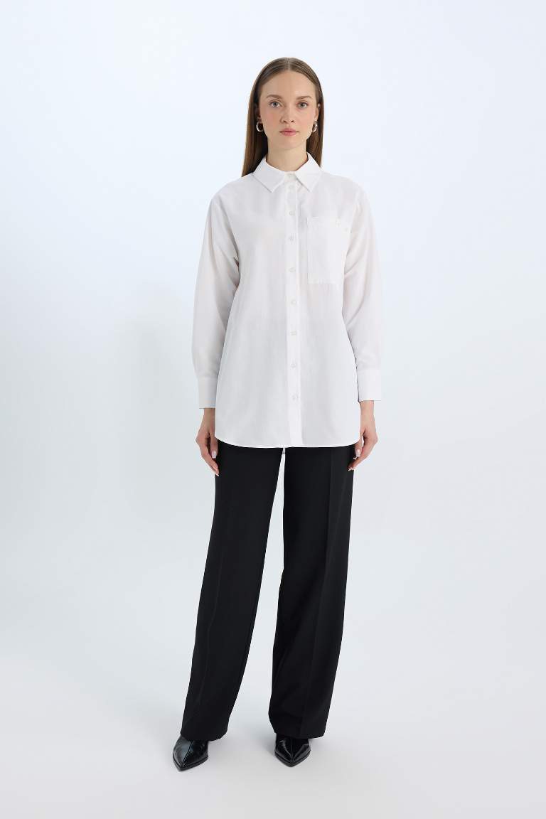 Relax Fit Poplin Basic White Long Sleeve Shirt Tunic