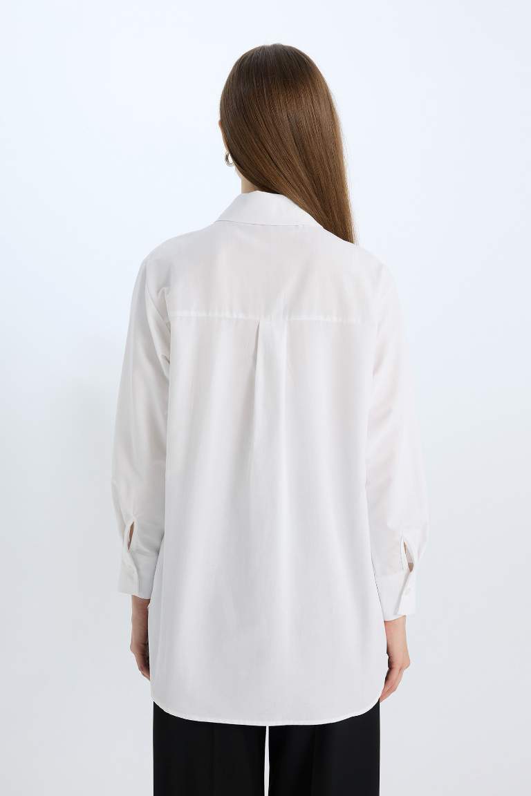 Chemise tunique blanche basique en popeline à manches longues Coupe décontractée