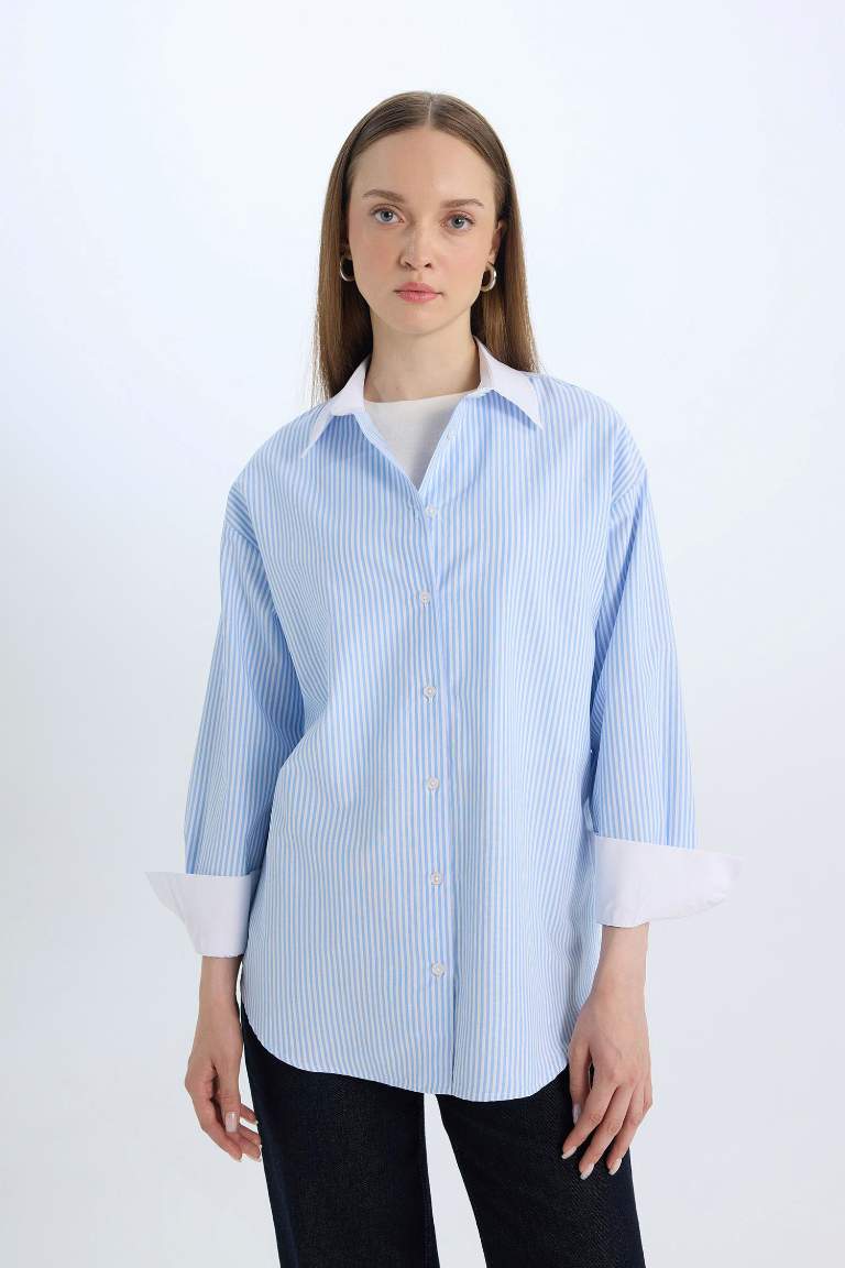 Relax Fit Poplin Striped Long Sleeve Tunic