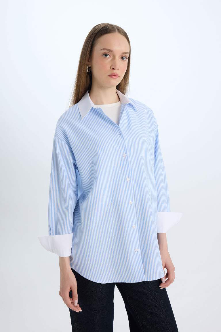 Relax Fit Poplin Striped Long Sleeve Tunic