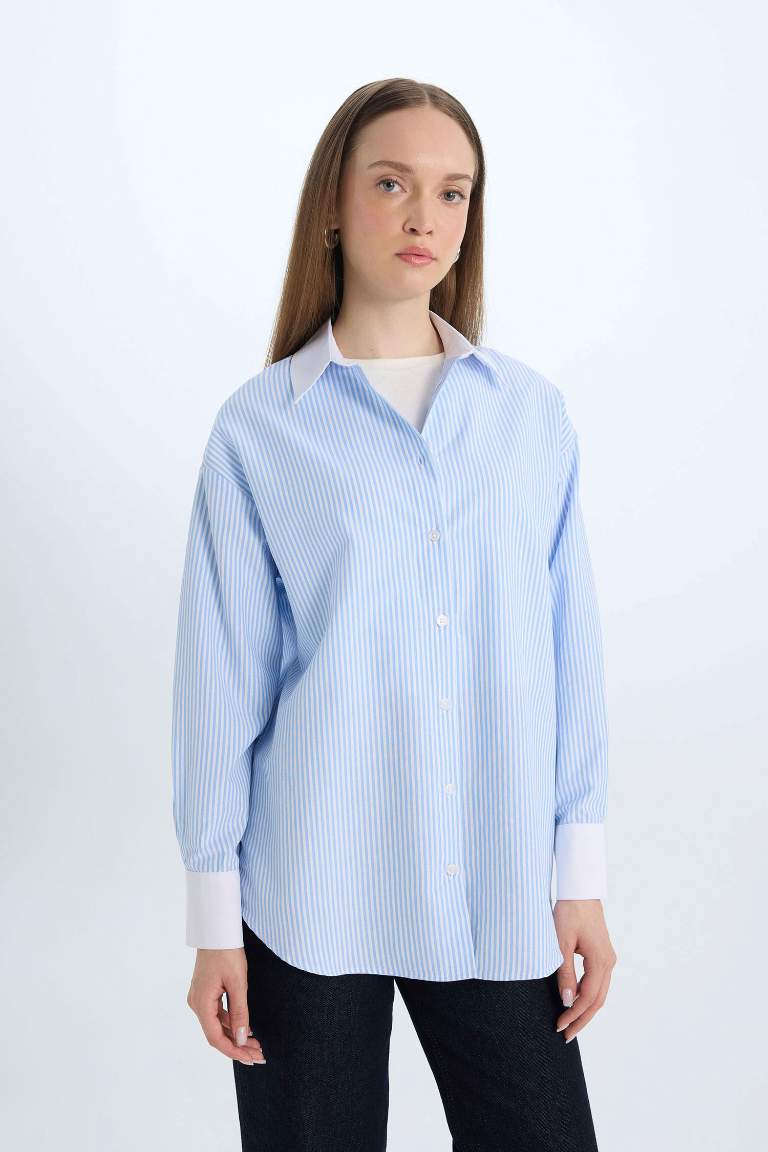 Relax Fit Poplin Striped Long Sleeve Tunic