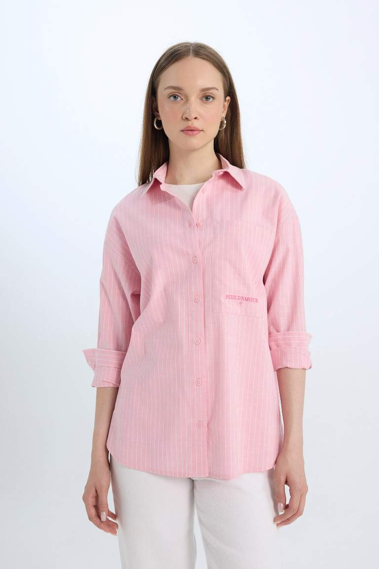 Relax Fit Poplin Striped Long Sleeve Tunic