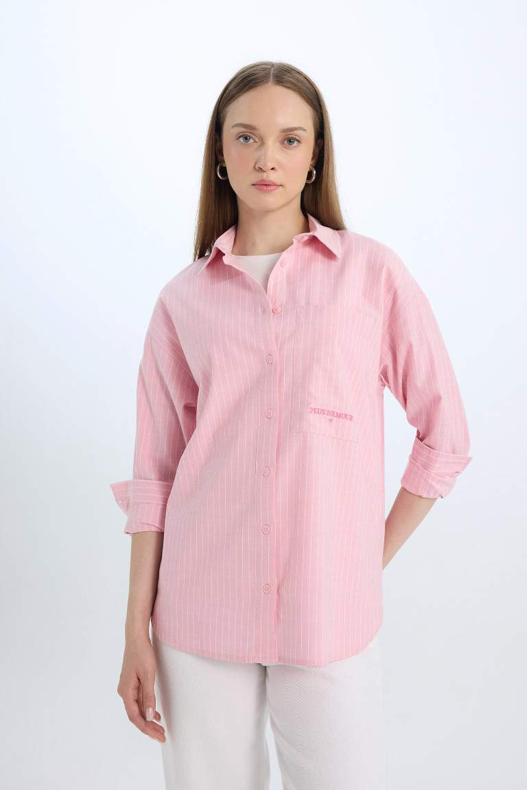 Relax Fit Poplin Striped Long Sleeve Tunic