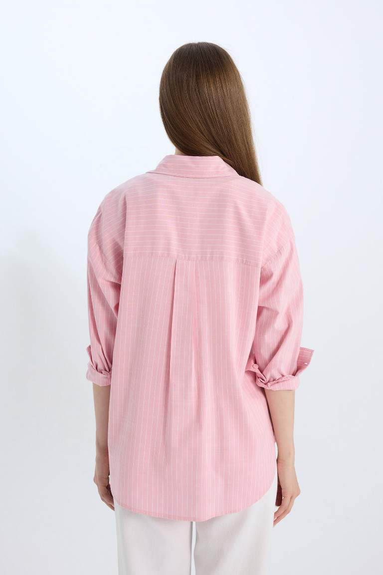 Relax Fit Poplin Striped Long Sleeve Tunic