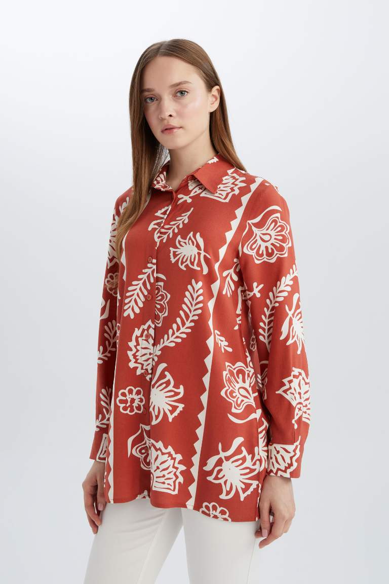 Relax Fit Viscose Printed Long Sleeve Tunic