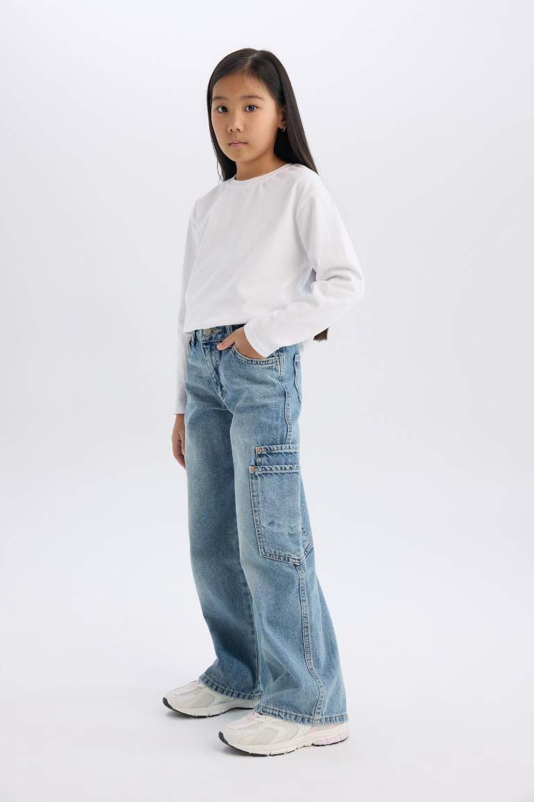 Kız Çocuk Wide Leg Kargo Geniş Paça Jean Pantolon