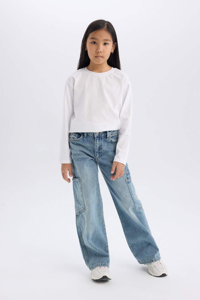 Kız Çocuk Wide Leg Kargo Geniş Paça Jean Pantolon