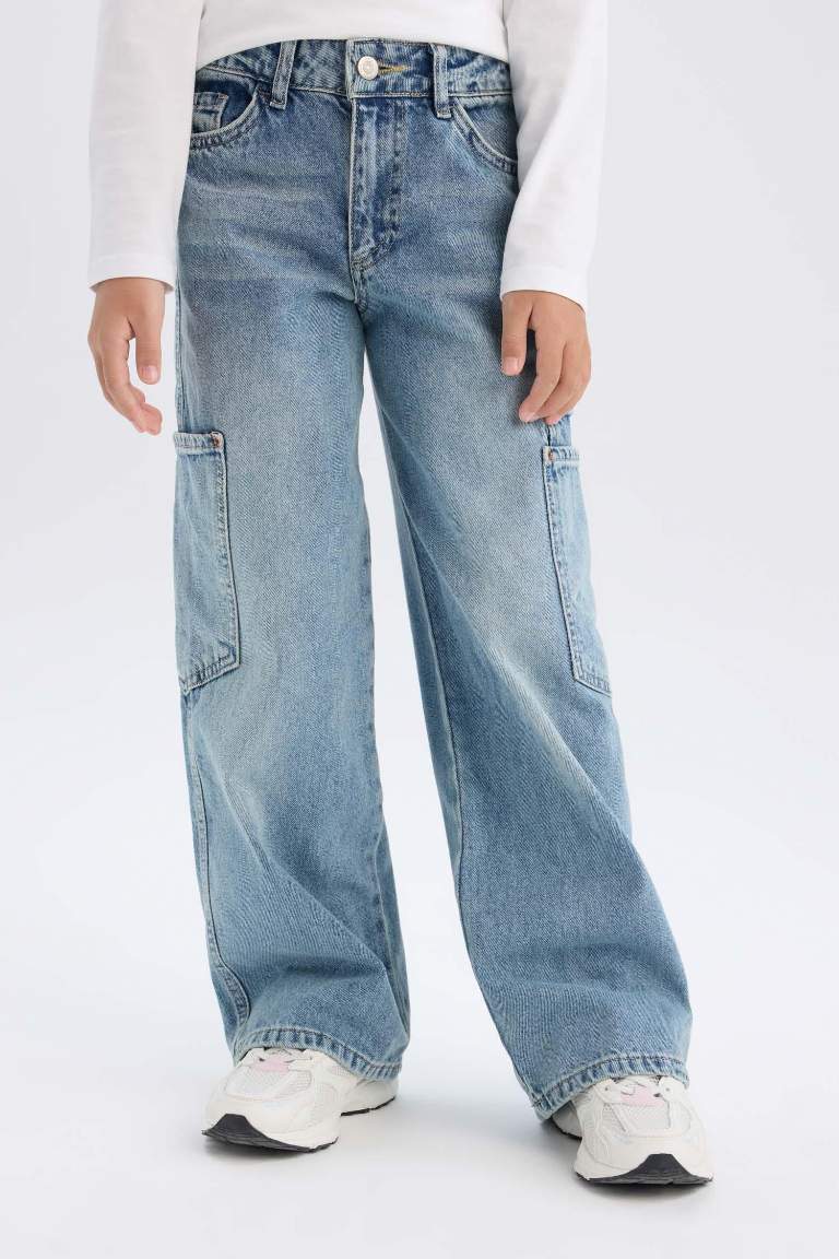 Kız Çocuk Wide Leg Kargo Geniş Paça Jean Pantolon