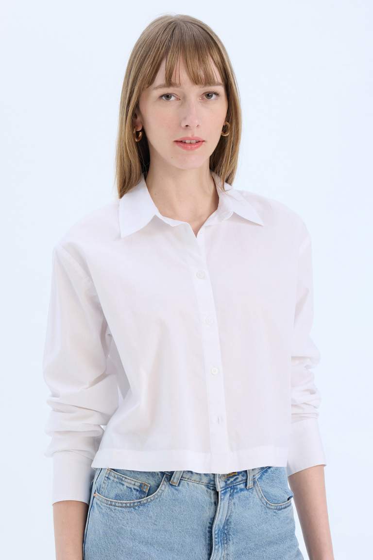 Poplin Long Sleeve Crop Shirt