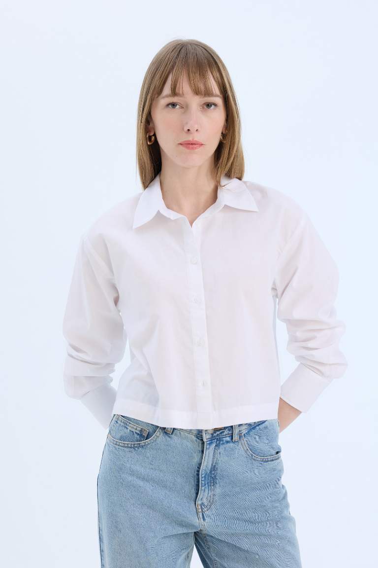 Poplin Long Sleeve Crop Shirt