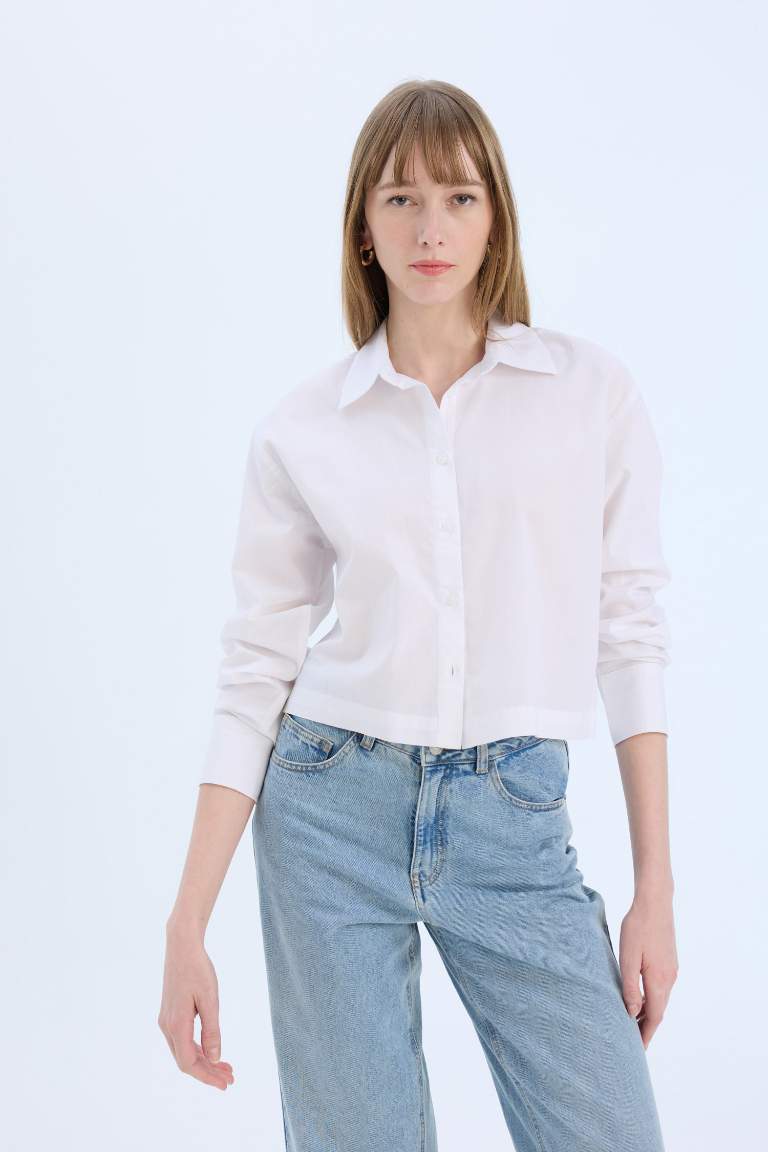 Poplin Long Sleeve Crop Shirt