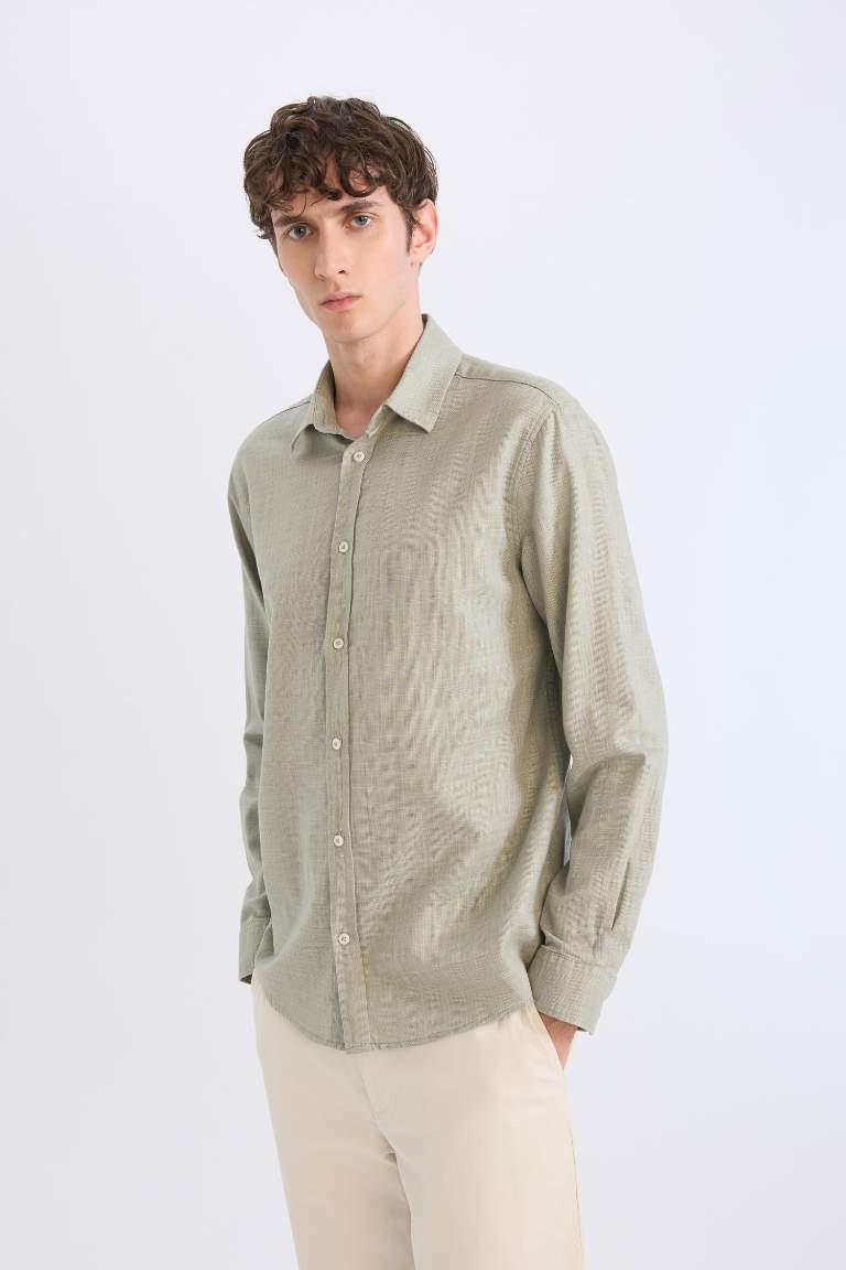 Regular Fit Polo Collar Long Sleeve Shirt