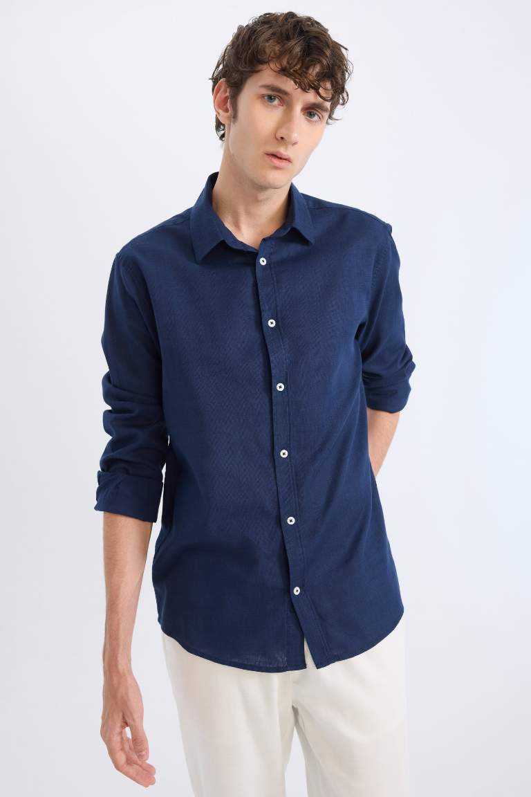 Regular Fit Polo Collar Long Sleeve Shirt