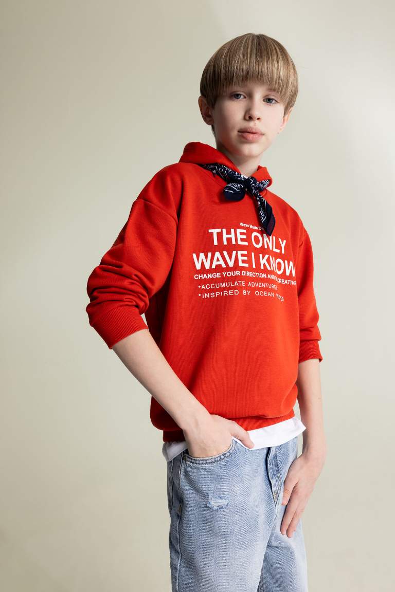 Boy Oversize Fit Hooded Printed Sweatshirt