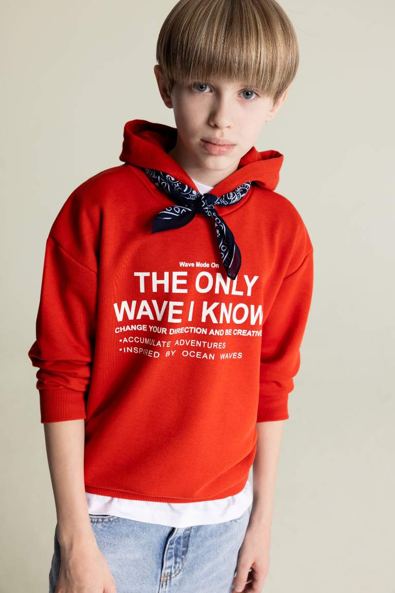 Boy Oversize Fit Hooded Printed Sweatshirt