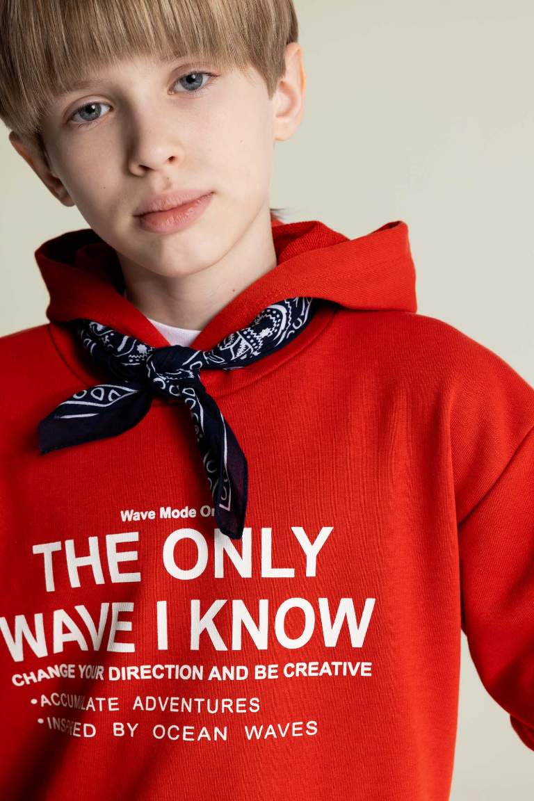 Boy Oversize Fit Hooded Printed Sweatshirt