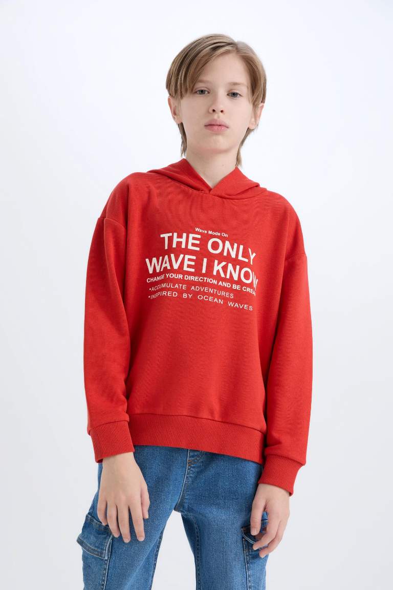 Boy Oversize Fit Hooded Printed Sweatshirt