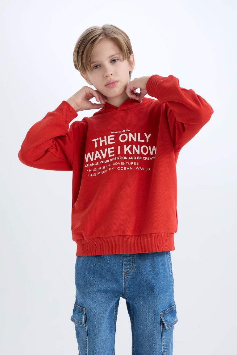 Boy Oversize Fit Hooded Printed Sweatshirt