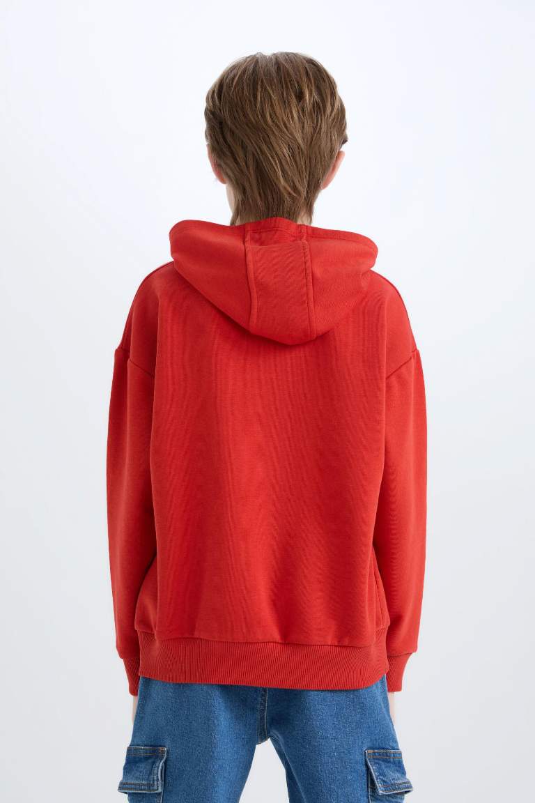 Boy Oversize Fit Hooded Printed Sweatshirt