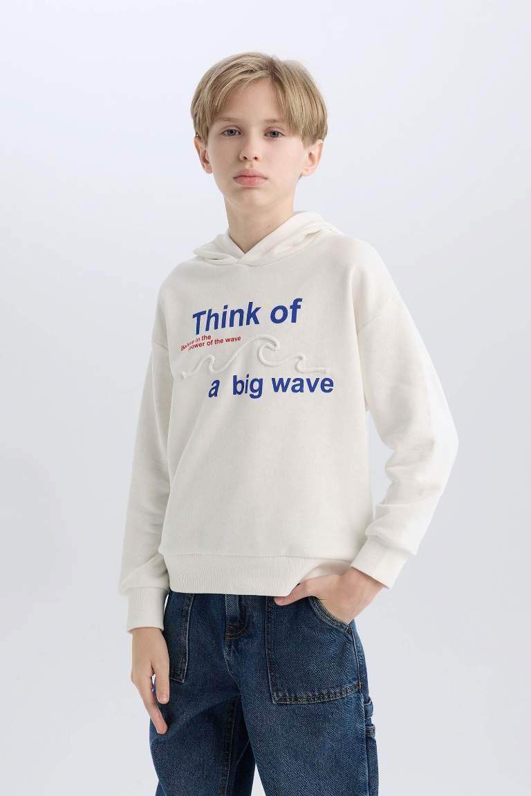 Erkek Çocuk Oversize Geniş Kalıp Kapüşonlu Baskılı Sweatshirt