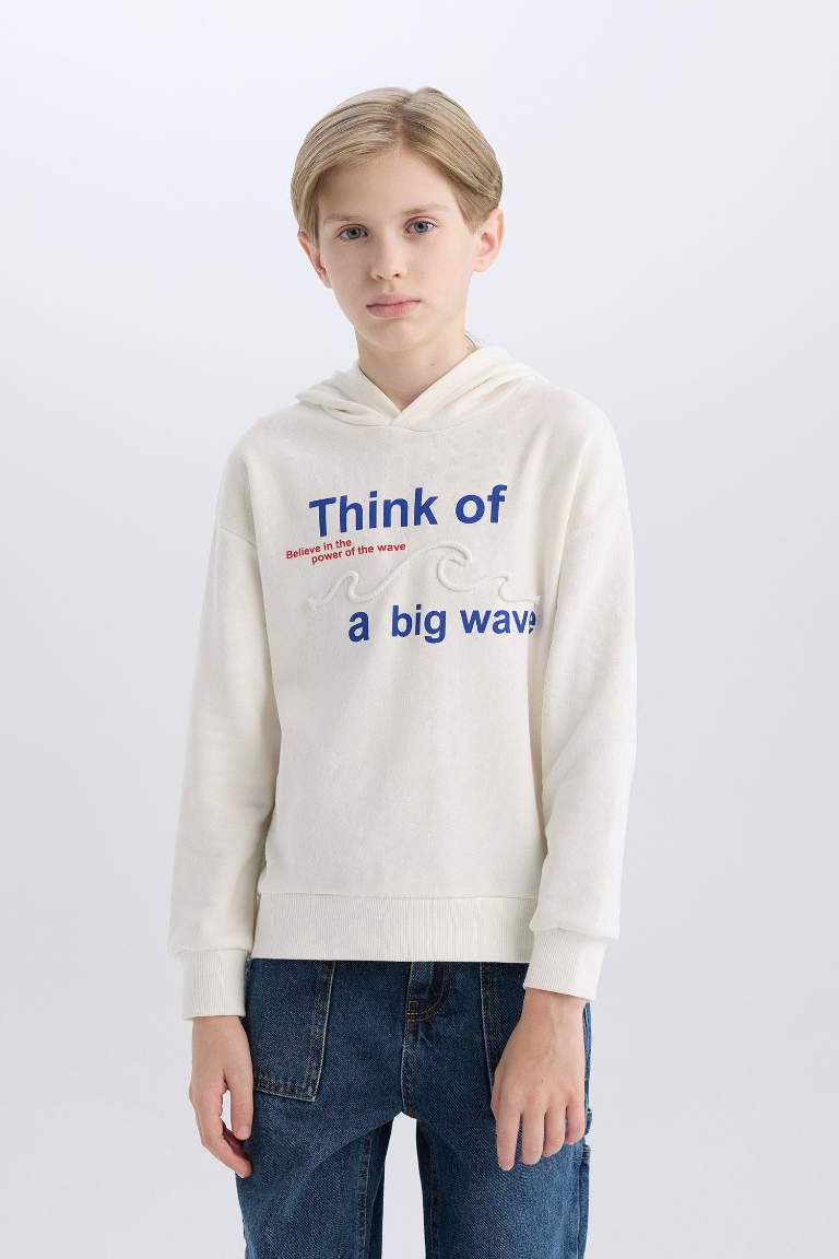 Erkek Çocuk Oversize Geniş Kalıp Kapüşonlu Baskılı Sweatshirt