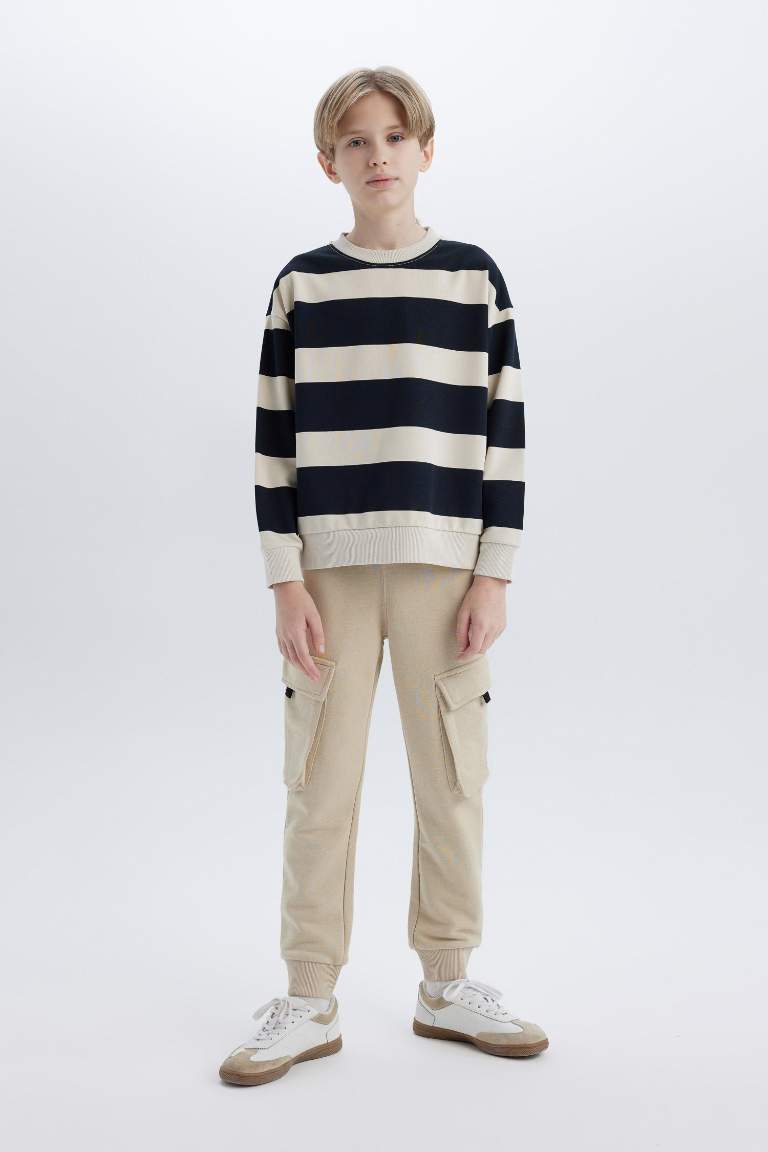 Boy Oversize Fit Crew Neck Striped Sweatshirt