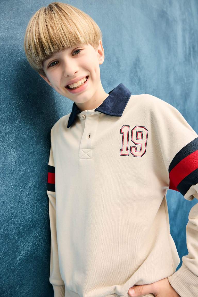 Erkek Çocuk Oversize Geniş Kalıp Polo Yaka Sweatshirt