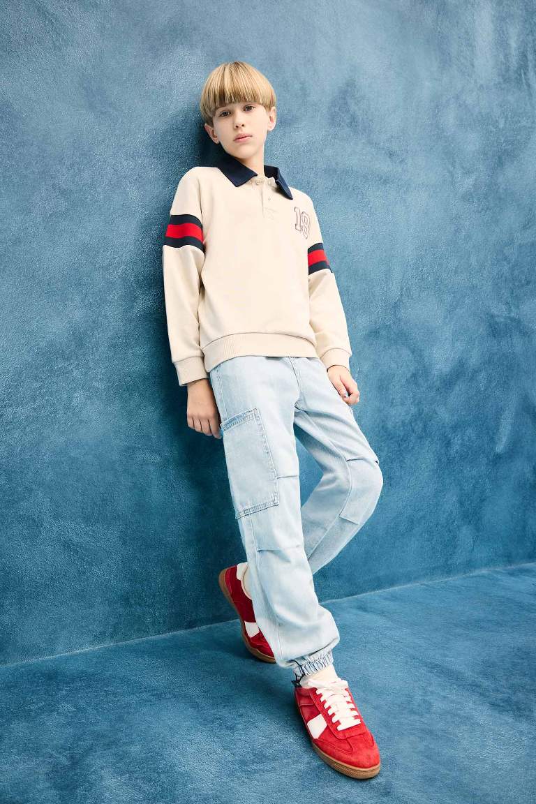 Erkek Çocuk Oversize Geniş Kalıp Polo Yaka Sweatshirt