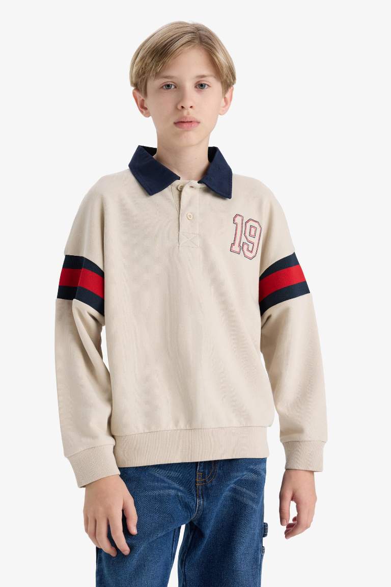 Erkek Çocuk Oversize Geniş Kalıp Polo Yaka Sweatshirt