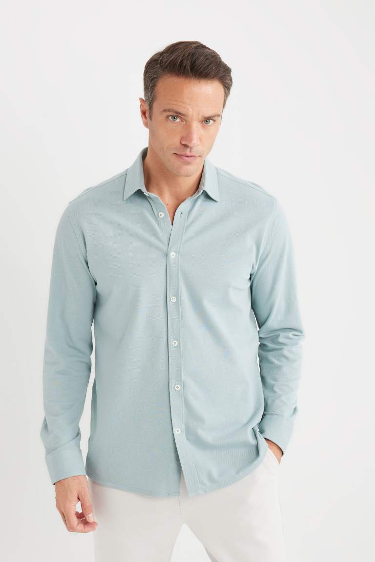 Regular Fit Polo Collar Long Sleeve Shirt