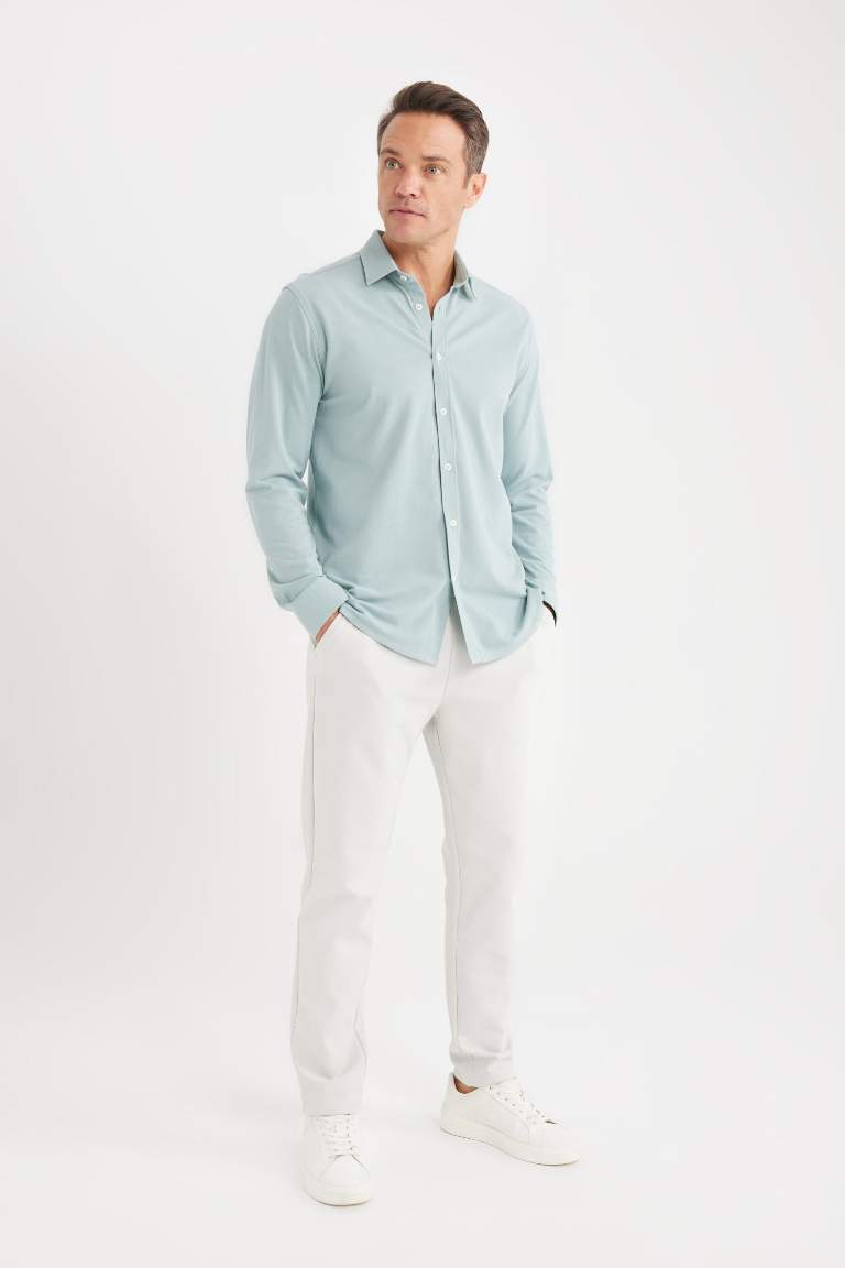 Regular Fit Polo Collar Long Sleeve Shirt