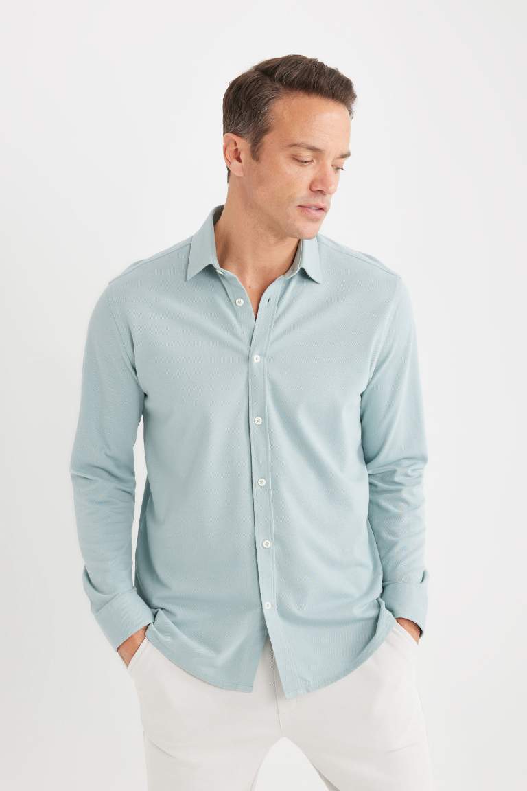 Regular Fit Polo Collar Long Sleeve Shirt