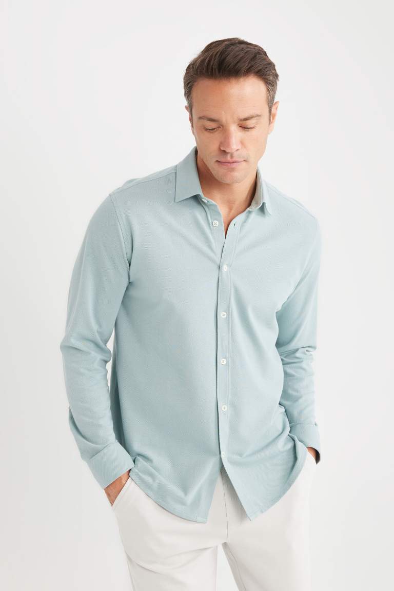 Regular Fit Polo Collar Long Sleeve Shirt