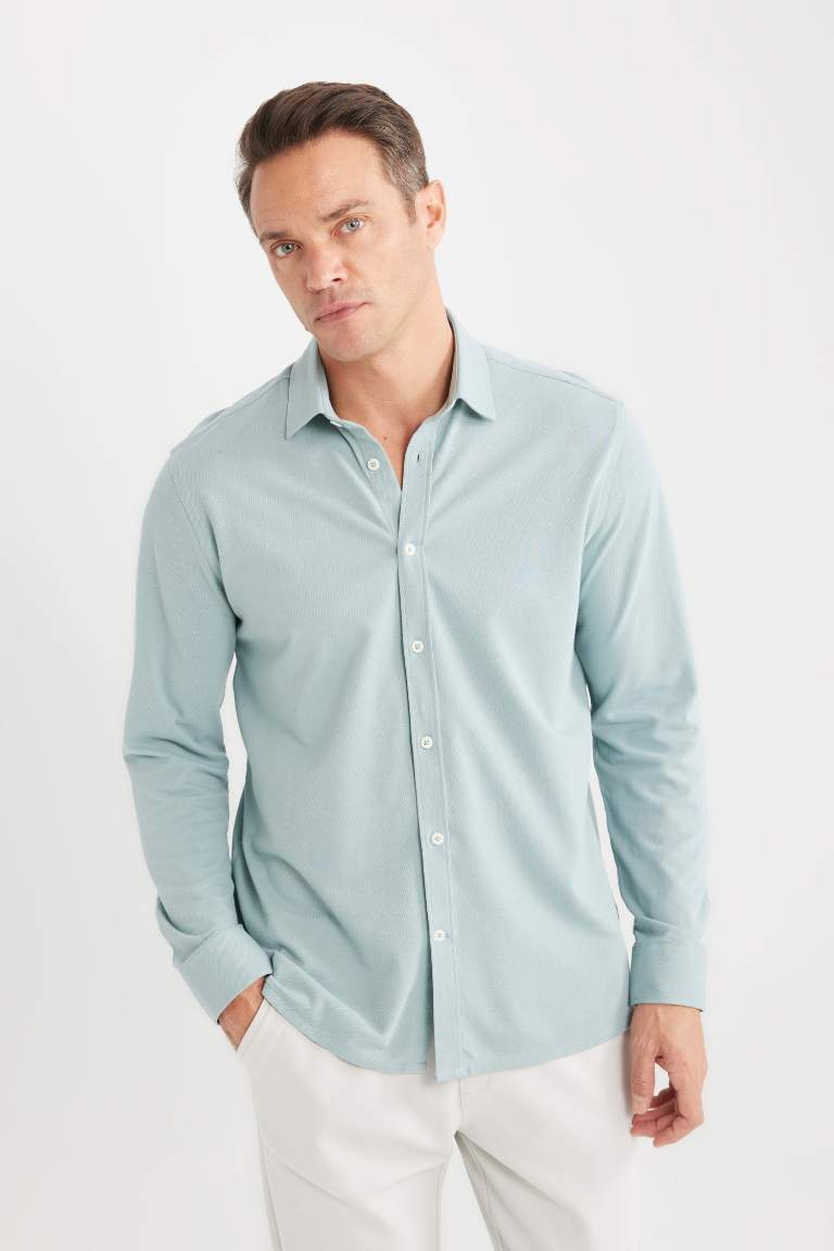 Regular Fit Polo Collar Long Sleeve Shirt