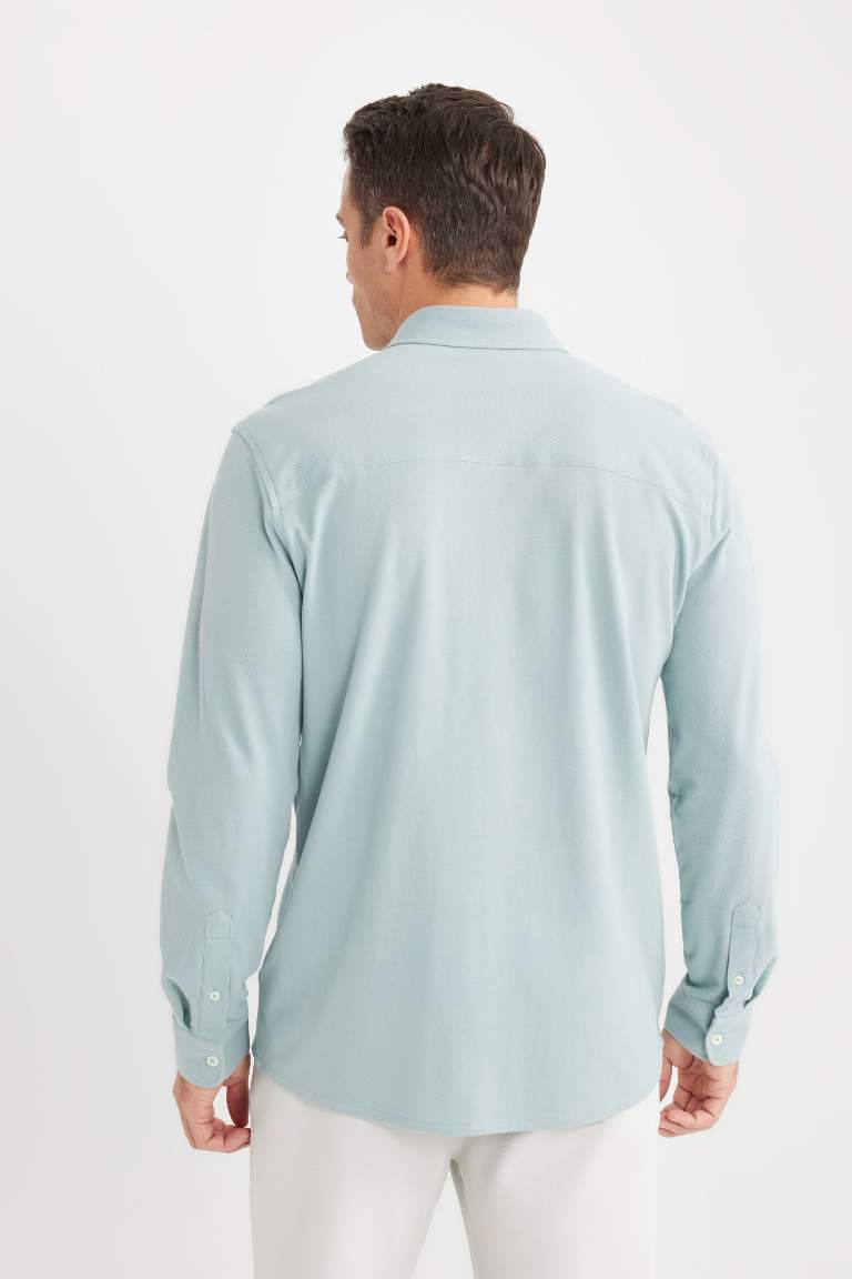 Regular Fit Polo Collar Long Sleeve Shirt