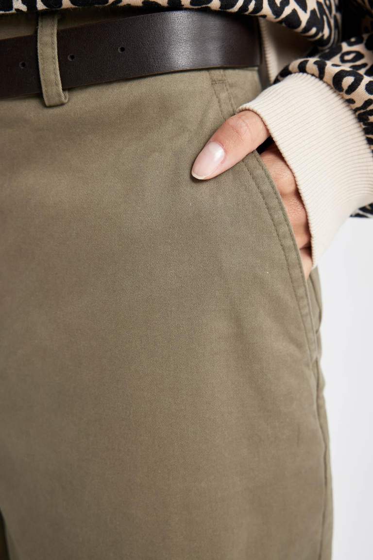 Carrot Fit Pocketed High Waist Gabardine Trousers