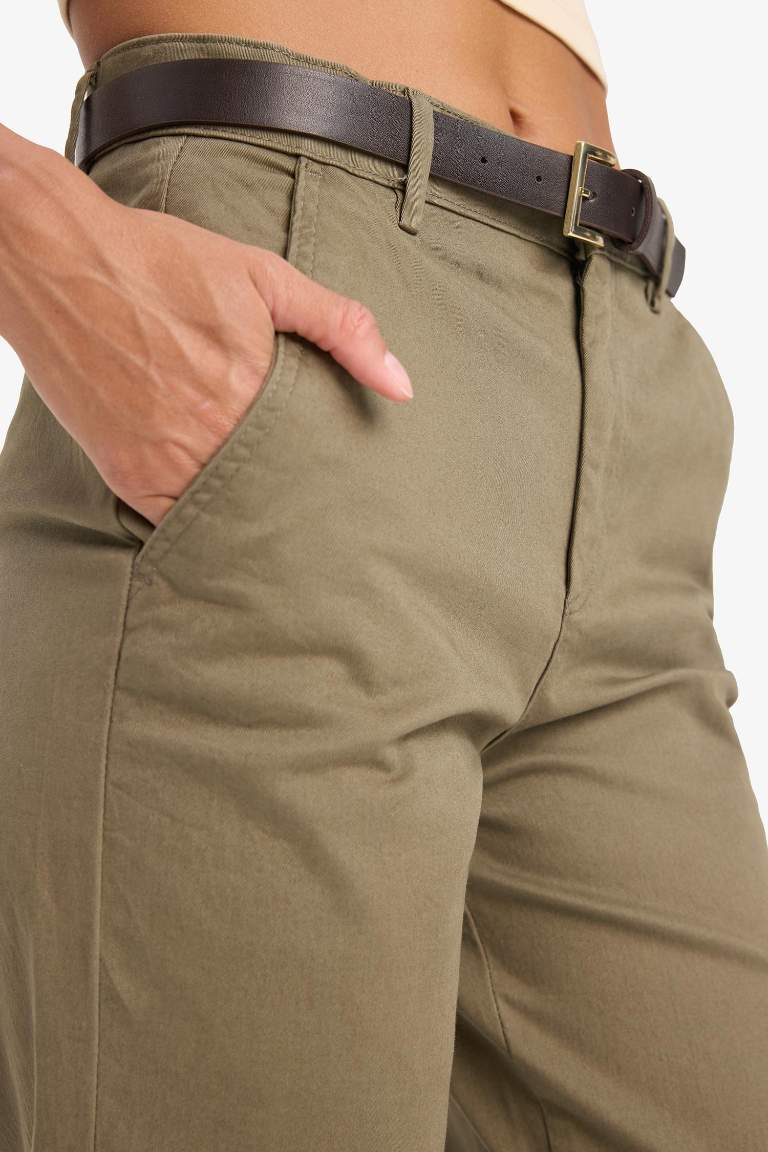 Carrot Fit Kemerli Gabardin Pantolon Cepli Yüksek Bel Düz Paça