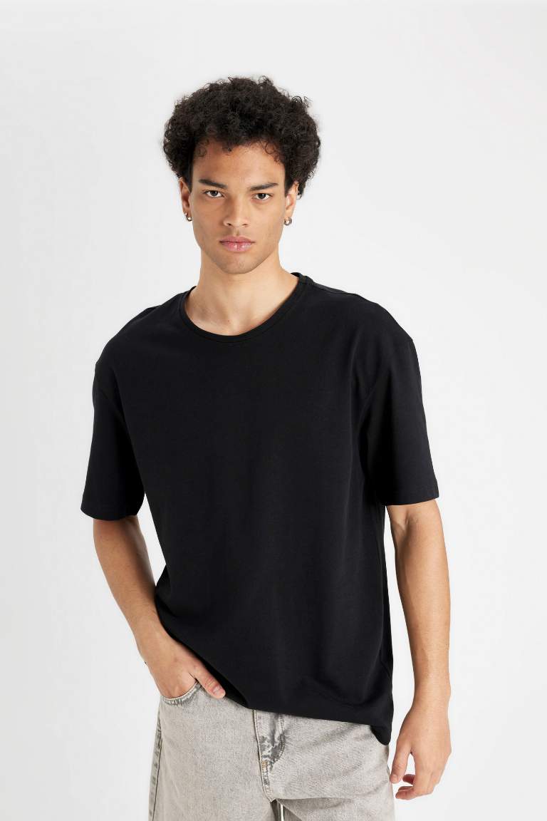 Boxy Fit Crew Neck Short Sleeve Basic T-Shirt